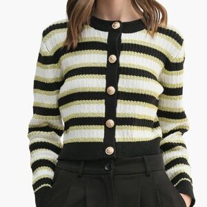 Striped Black and Cream Button-Up Sweater